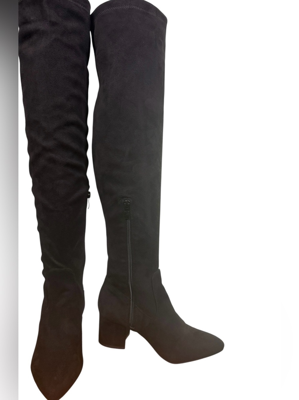 Top Moda Black Knee High Boots Size 6 Pointed Toe Block Heel Stretch - Picture 2 of 16